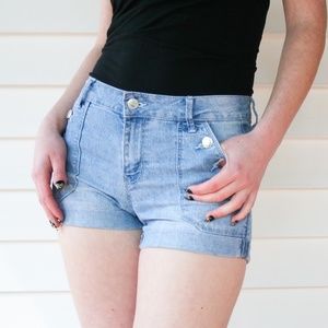 3 Light Blue Denim Shorts with Button Detail
